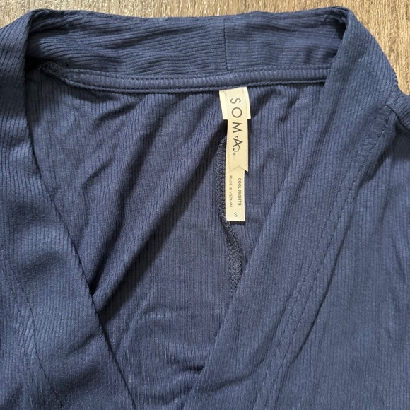 Soma Cool Nights Ribbed Long Sleeve Robe Navy Blue Small NWT Lounge Sleepwear - Picture 3 of 4